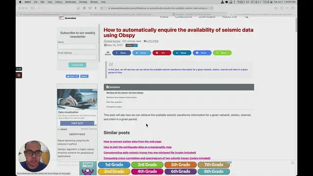 'Video thumbnail for How to automatically enquire the availability of seismic data using Obspy'