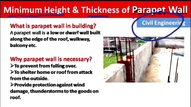 Video thumbnail for How much should be minimum Height and  thickness of Parapet wall?