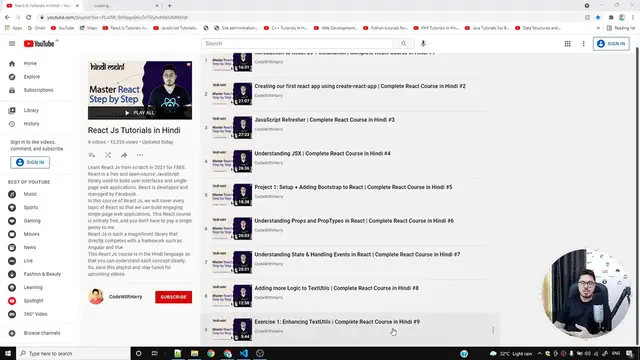 Video thumbnail for Creating _Enable Dark Mode_ Button Using useState Hook  _ Complete React Course in Hindi #10