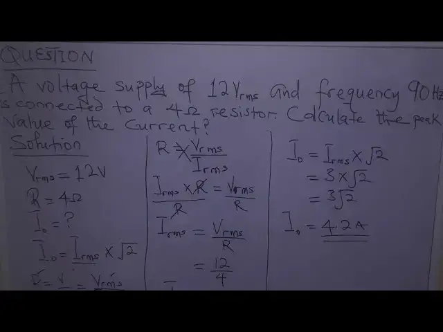 Video thumbnail for A voltage supply of 12Vrms and frequency 90Hz is connected to a 4Ω resistor. Calculate the peak