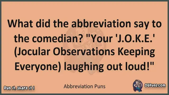 Video thumbnail for Abbreviation - Humor Odyssey: An Epic Exploration of Jokes, Puns, Wordplays, and Laughter