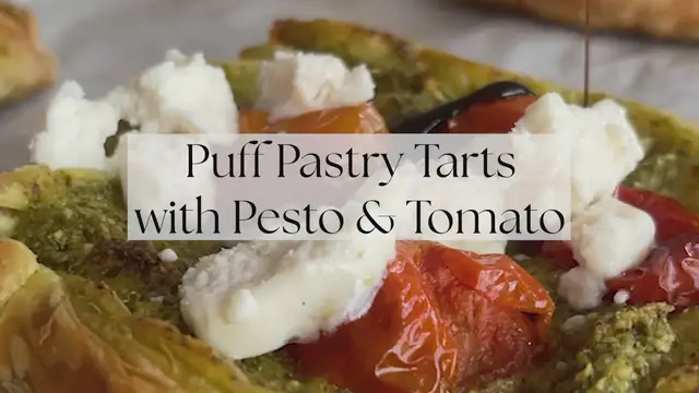 Video thumbnail for Puff Pastry Tarts with Pesto & Tomato