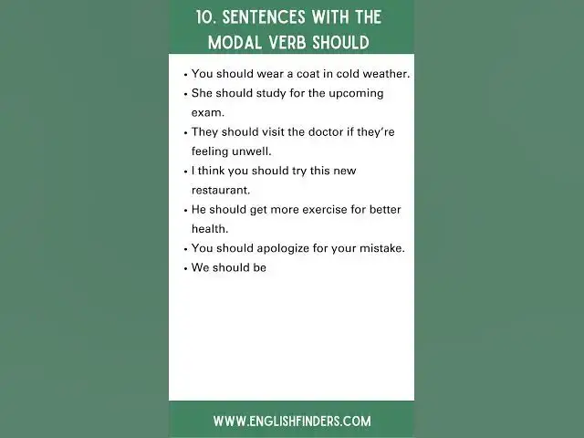 'Video thumbnail for 10 Sentences with the Modal Verb Should'