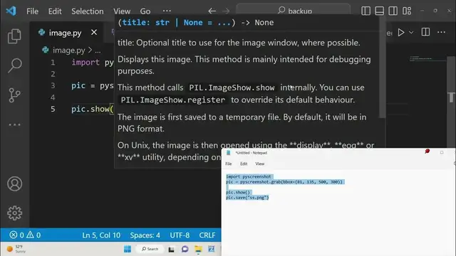 Video thumbnail for Python 3 pyscreenshot Library Script to Capture Selected Area & Save it as PNG Image in Command Line