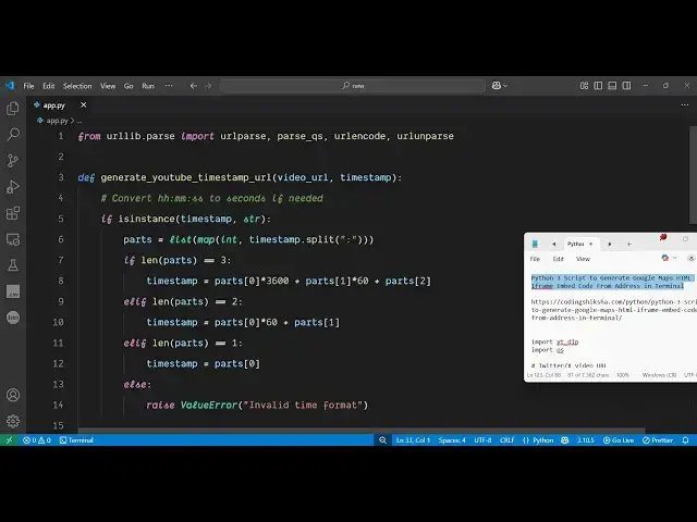 Video thumbnail for Python 3 Script to Generate YouTube Video Timestamp URL From Time Input in Terminal
