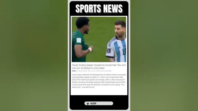 'Video thumbnail for This Saudi Arabia Player Tried to Intimidate Messi, and It Backfired | #shorts #sports'