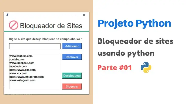 Video thumbnail for Bloqueador de sites usando python | Projeto Python - parte #01