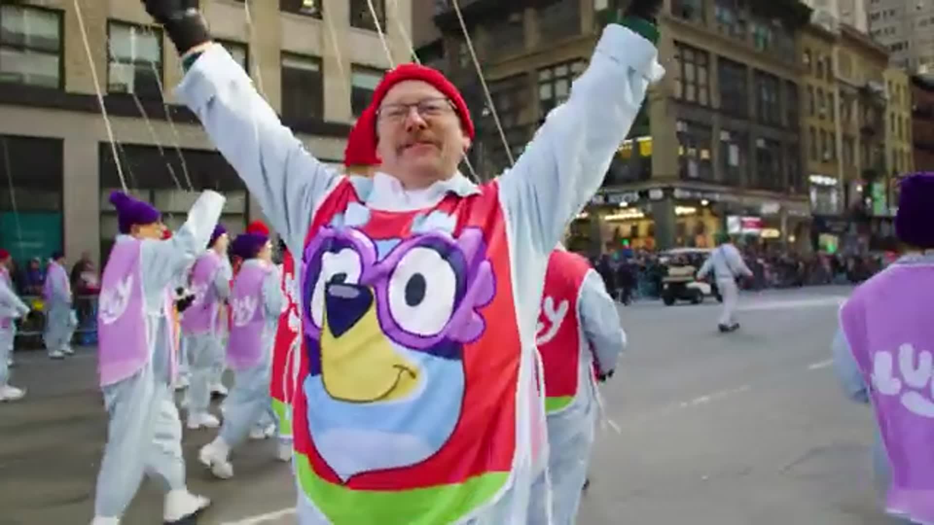 Video thumbnail for Behind the Scenes of Bluey at Macy's 2025 Macy’s Thanksgiving Day Parade! Bluey Extras