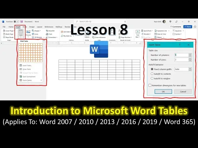 Video thumbnail for Introduction to Working With Tables in Microsoft Word Tutorial For Beginners - Lesson 8