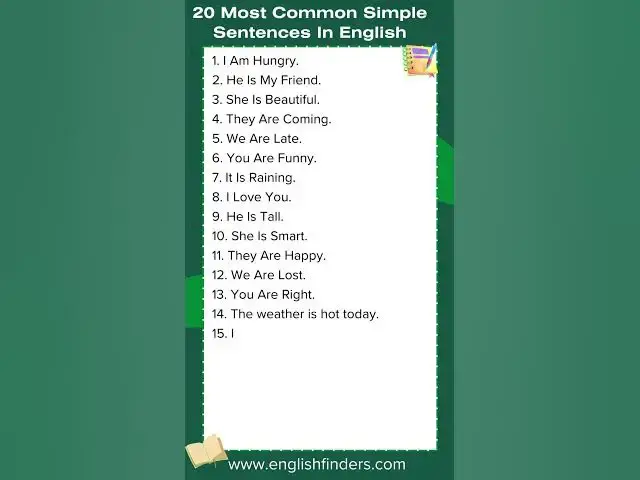 'Video thumbnail for 20 Most Common Simple Sentences In English #shorts'