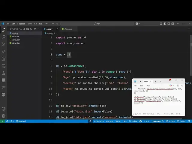 Video thumbnail for Python 3 Pandas Script to Generate Fake Random User Data in Excel,CSV & JSON File Using NumPy