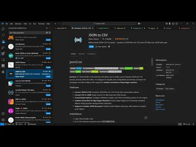 Video thumbnail for JSON to CSV Made Easy — One Click Conversion in VS Code!