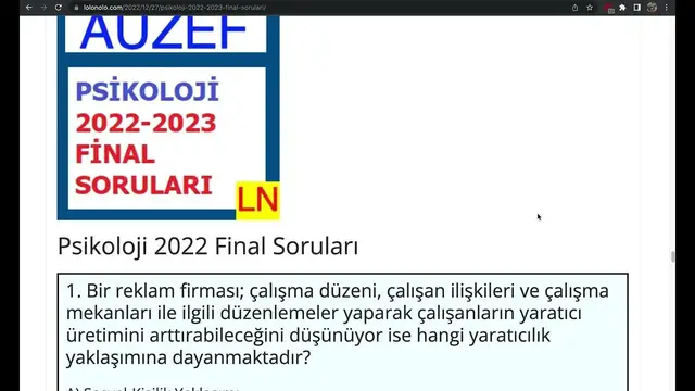 Video thumbnail for Psikoloji 2022 Final Soruları