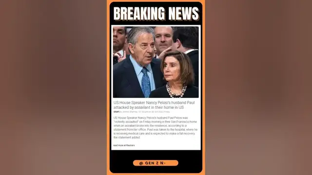 Video thumbnail for US House Speaker Nancy Pelosi's husband Paul attacked by assailant in their home in US