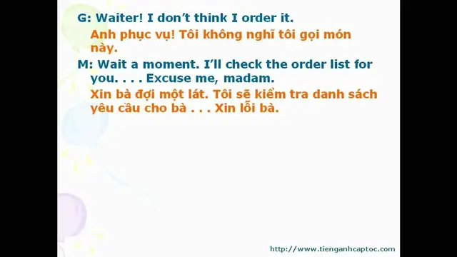 Video thumbnail for English for Restaurant Workers - Unit 05 - Dialogue 01