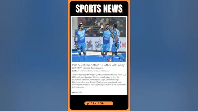 'Video thumbnail for Sports News | India Dominates Hockey World Cup, Finishes Ninth! | #shorts #sports'