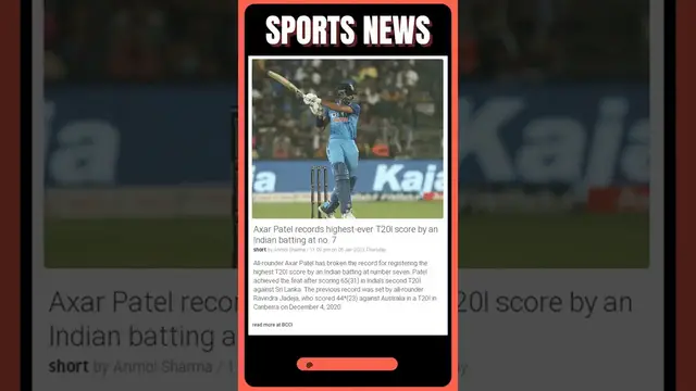 Video thumbnail for Sports News | Axar Patel Creates History with Record-Breaking T20I Score at No.7 | #shorts #sports