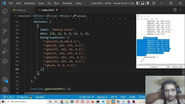 Video thumbnail for jsPDF Chart.js Tutorial to Export Colorful Bar Chart inside PDF Document in Browser Using Javascript