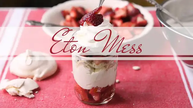 'Video thumbnail for Eton Mess - crumbled meringue, strawberries, and whipped cream'