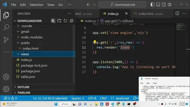 Video thumbnail for Node.js Express Project to Compile HTML to PUG or Jade in Browser Using EJS in Javascript