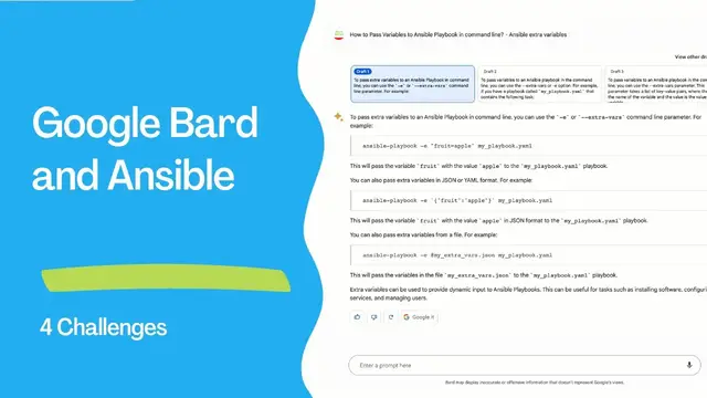 Video thumbnail for Bard-ing with Ansible: Streamlining Testing for Google's AI Writing Tool