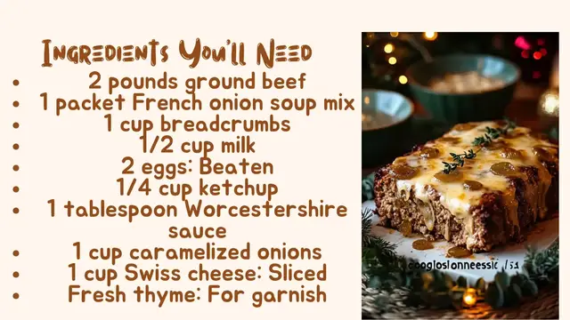 Video thumbnail for Crockpot French Onion Meatloaf with Melted Swiss Cheese