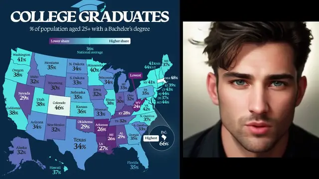 Video thumbnail for Share Of College Graduates In Each U.S. State (2025)