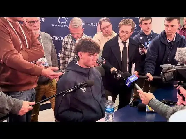 Video thumbnail for Penn State football: QB Drew Allar speaks after Nittany Lions fall to Ohio State