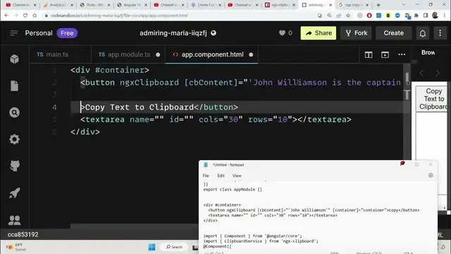 Video thumbnail for Angular 14 ngx-clipboard Example to Copy Text to Clipboard inside TextArea on Button Click in TS