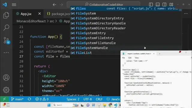 Video thumbnail for React.js Project to Build Visual Studio Realtime Code Editor With Monaco Syntax Highlighter Library