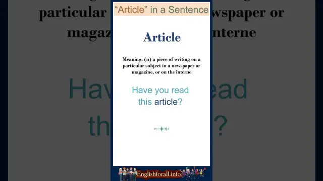 Video thumbnail for Article meaning | Article in a Sentence | Most common words in English #shorts