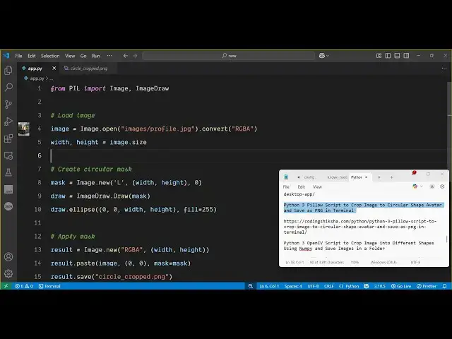 Video thumbnail for Python 3 Pillow Script to Crop Image to Circular Shape Avatar and Save as PNG in Terminal