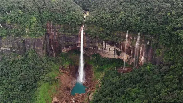 'Video thumbnail for Nohkalikai Waterfall in Meghalaya | Cherrapunji | Aerial View | Tallest Waterfall in India'
