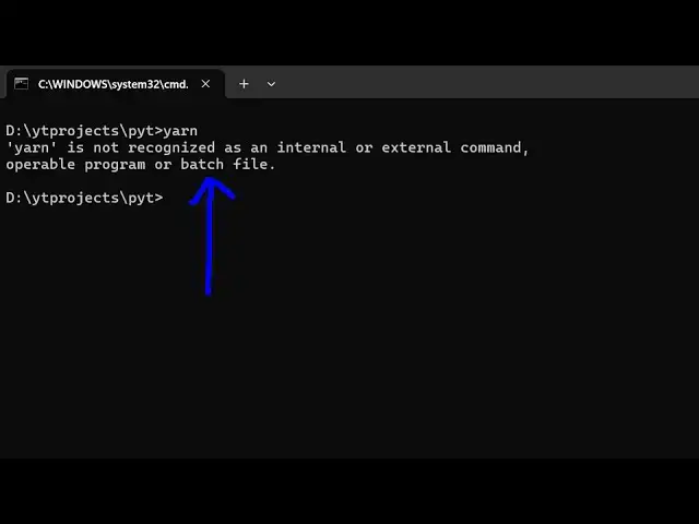 Video thumbnail for How to fix yarn is not Recognized as Internal and External Command Operable Program