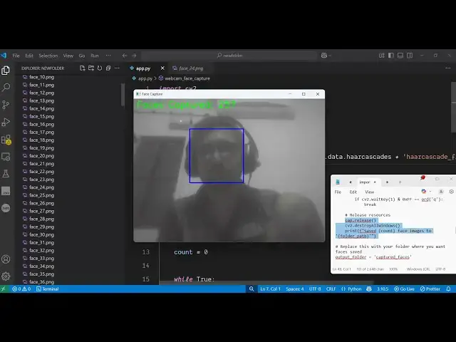 Video thumbnail for Python 3 OpenCV Script to Detect Face in Live Webcam Video Feed & Save it as PNG Image Frames App