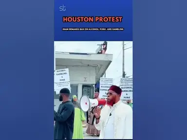 'Video thumbnail for Houston Protest: Imam Demands Ban on Alcohol, Pork, and Gambling'