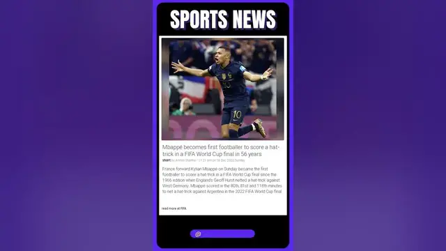 Video thumbnail for Kylian Mbappé: First Footballer to Score a Hat-Trick in a FIFA World Cup Final in 56 Years! #fifa