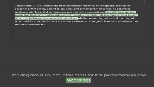 Video thumbnail for saxophone. With a unique blend of jazz, blues, and contemporary influences, he captivates audiences with his soulful performances and innovative compositions. His ability to seamlessly merge traditional and modern styles sets him apart in