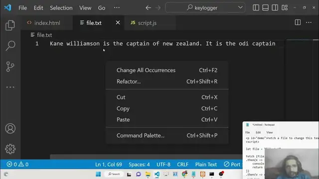 Video thumbnail for Javascript Fetch API Tutorial to Read Local Text File and Display it in Browser Using Async Await