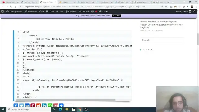 Video thumbnail for How to Count the Number of Characters Without Spaces in Browser Using jQuery in Javascript Project