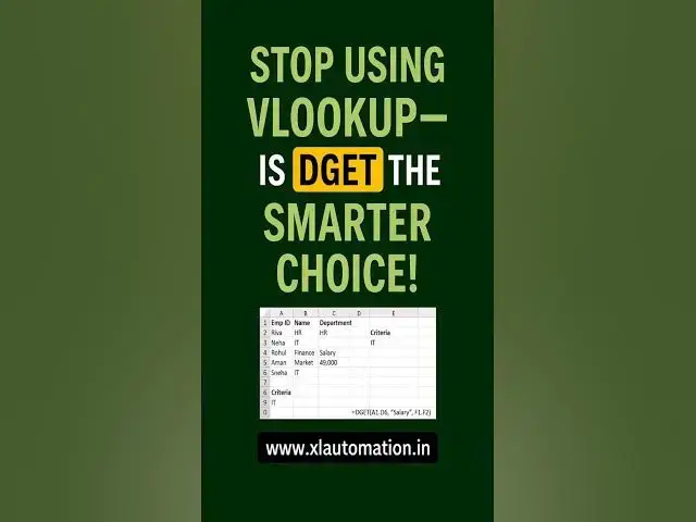 'Video thumbnail for Stop Using VLOOKUP—DGET Is the Smarter Choice! #shorts #xlautomation'