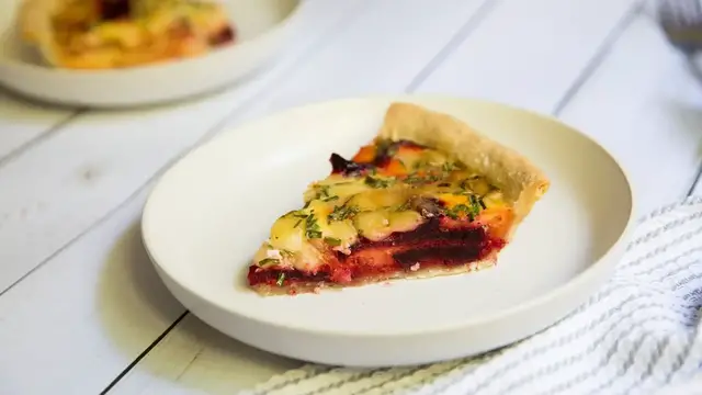 'Video thumbnail for Roasted Beetroot And Emmental Quiche Recipe'