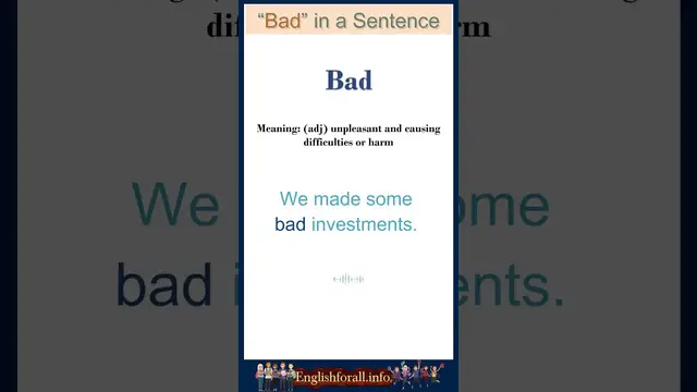 Video thumbnail for Bad meaning | Bad in a Sentence | Most common words in English #shorts