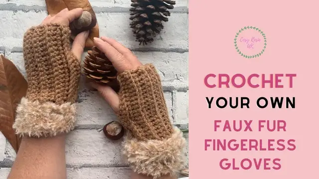 Video thumbnail for Crochet Fingerless Gloves with Faux Fur Yarn