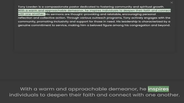 Video thumbnail for With a warm and approachable demeanor, he inspires individuals to deepen their faith and connect with one another. His sermons are thought-provoking and relatable, encouraging personal reflection and collective action. Through various out
