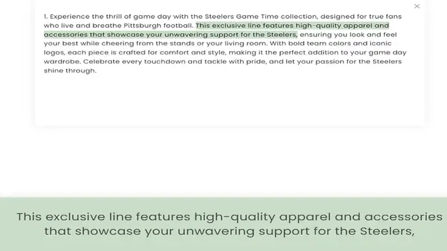 Video thumbnail for who live and breathe Pittsburgh football. This exclusive line features high-quality apparel and accessories that showcase your unwavering support for the Steelers, ensuring you look and feel your best while cheering from the stands or you