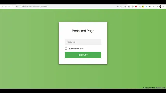 Video thumbnail for Node.js StatiCrypt Example to Encrypt & Protect Static HTML Page With Password in Browser Using JS