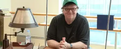 'Video thumbnail for Michael Moore Takes Aim in Rehearsal for THE TERMS OF MY SURRENDER'