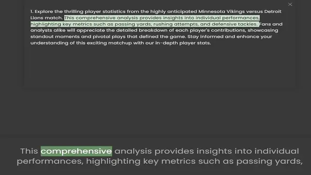 Video thumbnail for Lions match. This comprehensive analysis provides insights into individual performances, highlighting key metrics such as passing yards, rushing attempts, and defensive tackles. Fans and analysts alike will appreciate the detailed breakdo