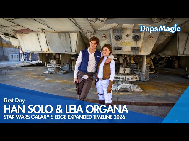 Video thumbnail for Han Solo & Leia Organa at the Millennium Falcon in Star Wars: Galaxy's Edge 4K